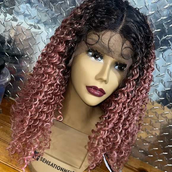 Dark root pink water wave look lace front 💞 - Picture 1 of 5